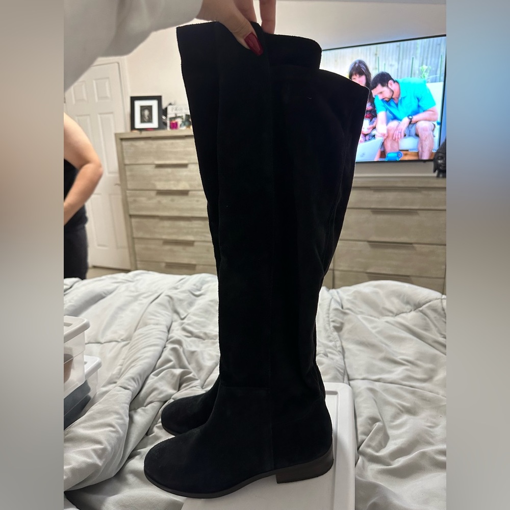 Black knee high flat boots